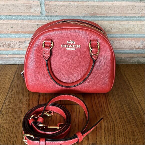 Coach Sydney Small Miami Red Crossgrain Leather Satchel Crossbody Bag - Picture 1 of 8